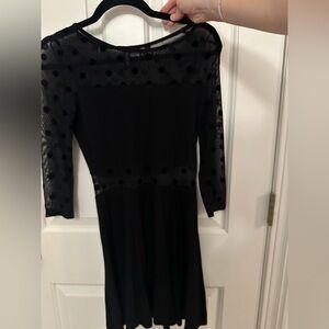 H&M Black Dress with Sheer Polka Dot Sleeves XS